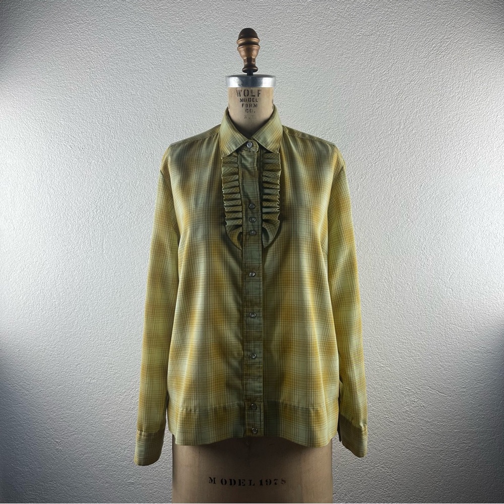 Vintage l 50s L Rockmount Ranch Wear Western Plaid Pinup Ruffle Pearl Snap Shirt